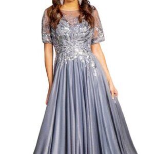 NWT GLS by Gloria GL3444 Glitter Crepe Mother of the Bride Dress Silver Size 2XL
